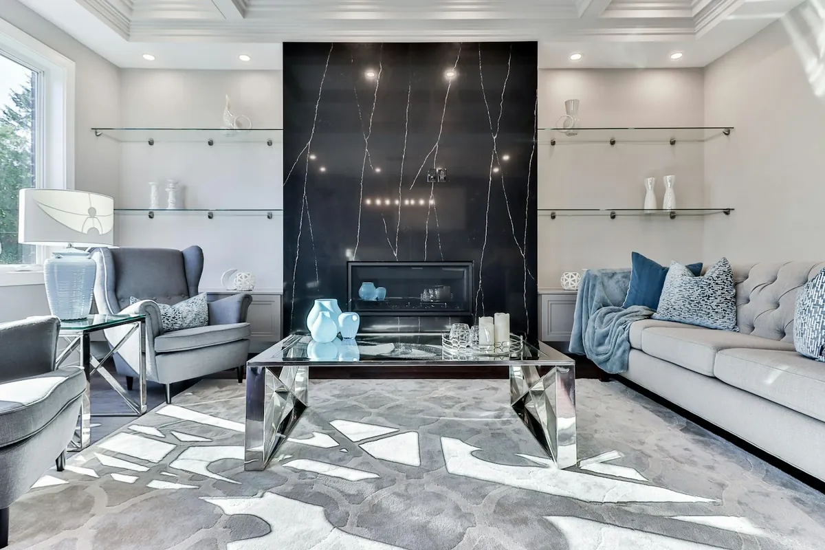 A moody luxury living room interior